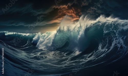 Surfing ocean wave. Blue ocean wave. Nature background. Big ocean waves. © TheoTheWizard