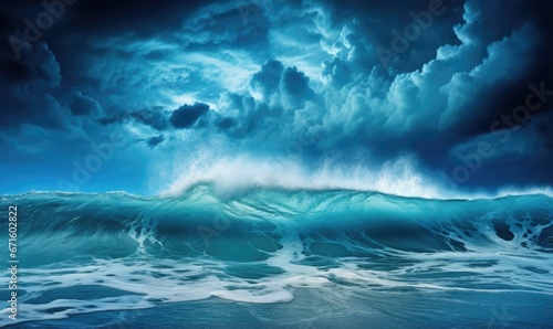 Beautiful seascape. Dramatic sky with stormy ocean waves.