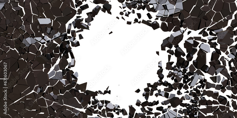 Opening on a black brocken wall, Big empty hole isolated on white transparent background PNG - obrazy, fototapety, plakaty 