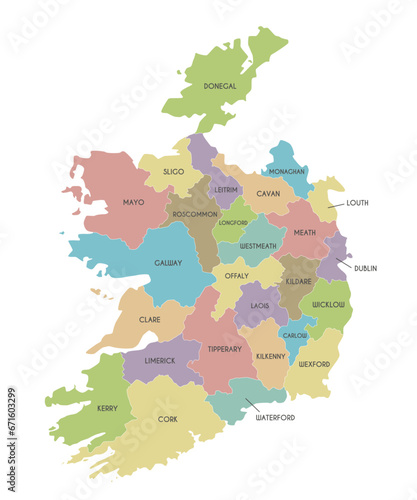 Photography Vector map of Ireland with counties and administrative divisions