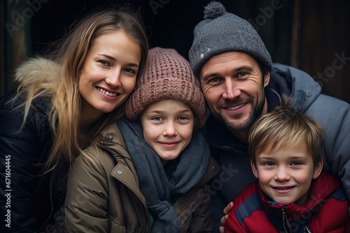 family portrait of mother and father with kids smile together, Generation Ai