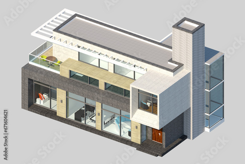 building in the city, rendering of a modern house