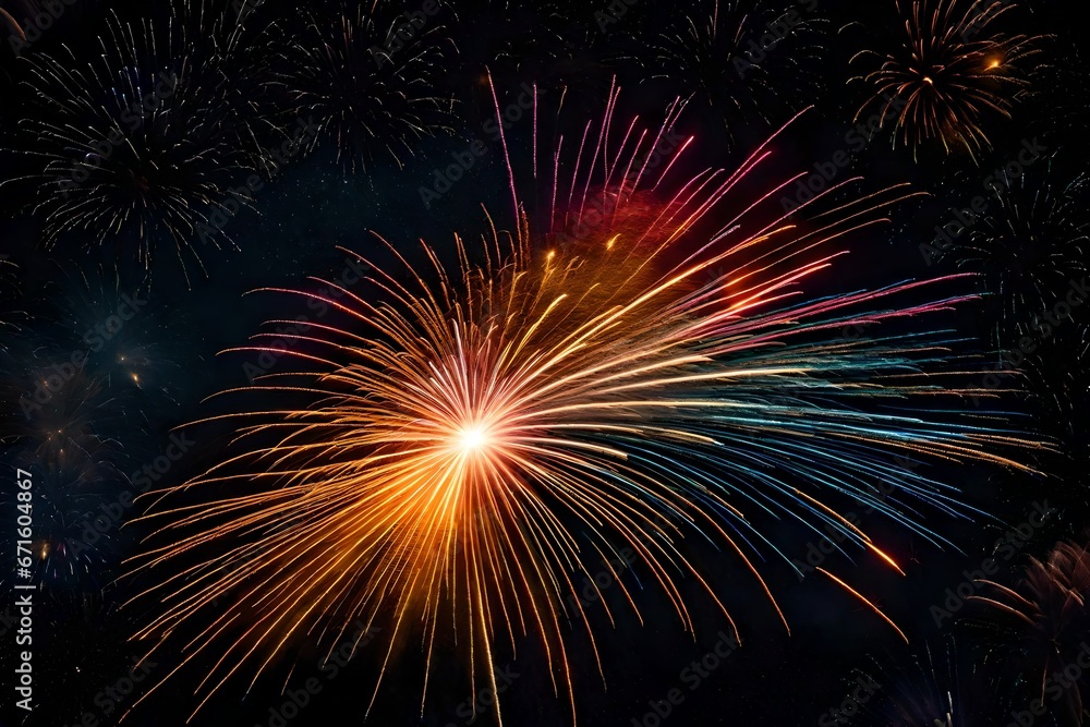 Fireworks that look like a vibrant splash in the night sky.
