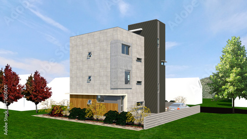 house in the park, rendering of a modern house © Daniel