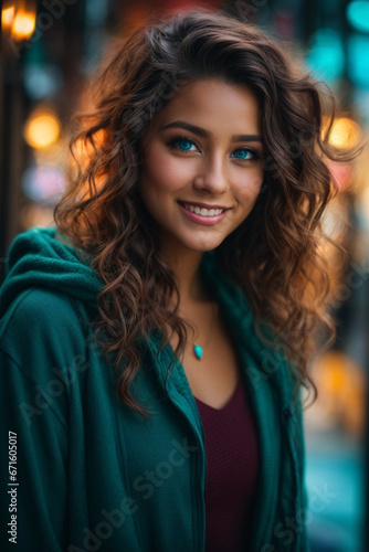 Portrait of a beautiful young woman with turquoise eyes