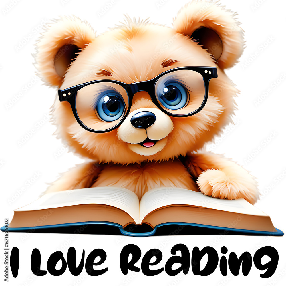 Cute bear with glasses reading a book Cute bear with glasses reading a book
