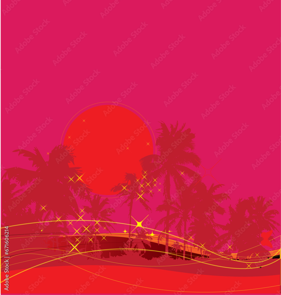Tropical sunset vector image