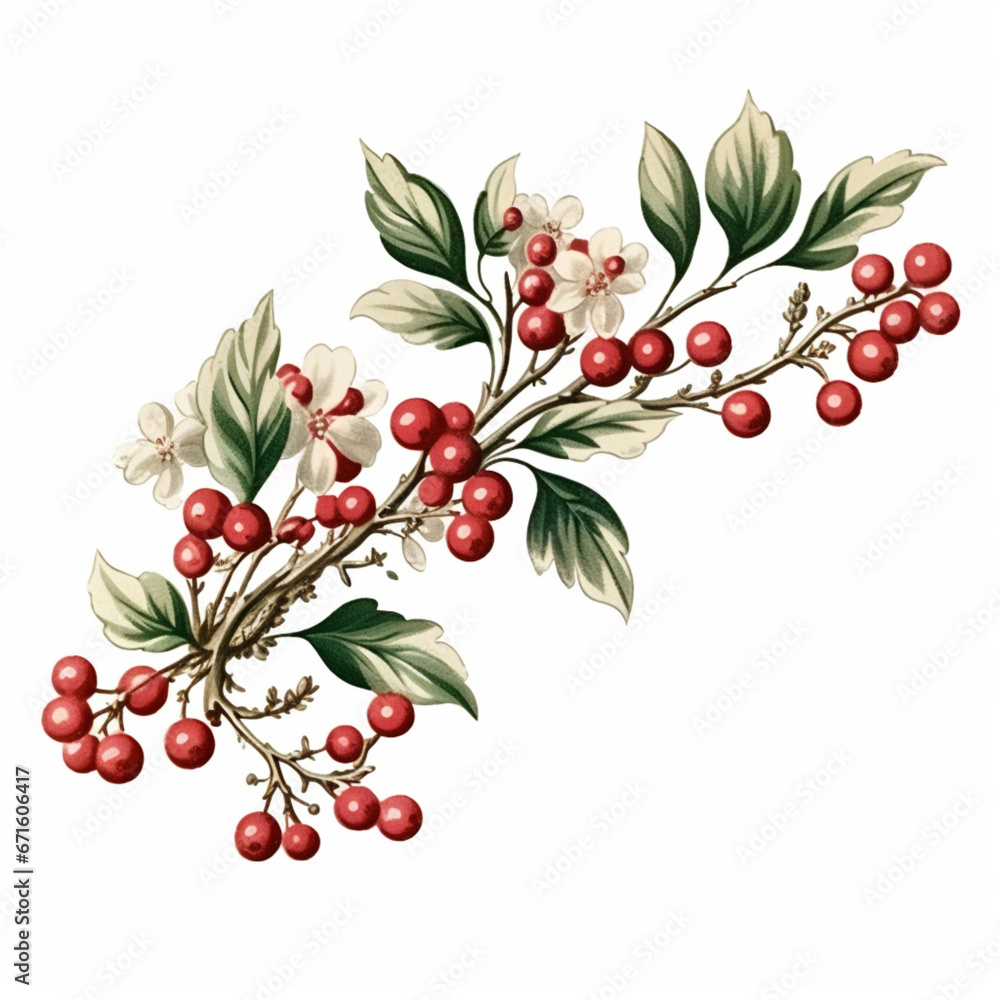 Red winter rowan berries, clip art isolated on white background Red winter rowan berries, clip art isolated on white background