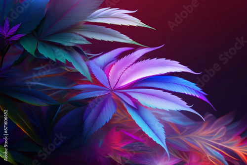 Colorful Cannabis plant - psychadelic view - AI generated