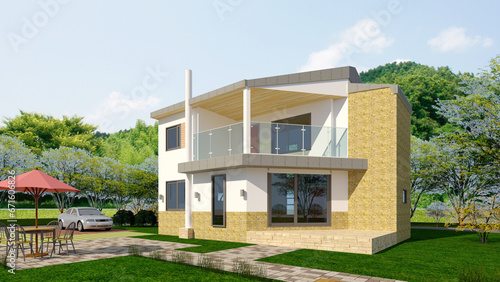 house on the hill, modern house in the suburbs, 3d render of a house, rendering of a modern house, twin houses