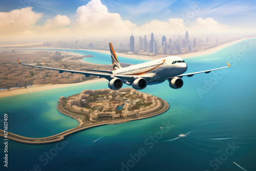 Wallpaper Mural Airbus A320 on a sunny day over Dubais Palm Islands Torontodigital.ca
