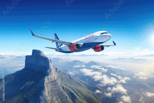 Airbus A320 on a sunny day over Table Mountain