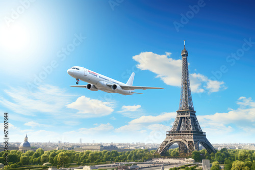 Wallpaper Mural Airbus A320 on a sunny day over Eiffel Tower Torontodigital.ca