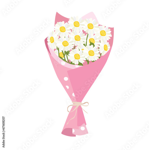 Bouquet of daisy flower. Daisy flower bouquet vector illustration. Winter flower. Floral bouquet wrapped in gift paper. Gift for special day like birthday, valentine day, women's day, mother's day