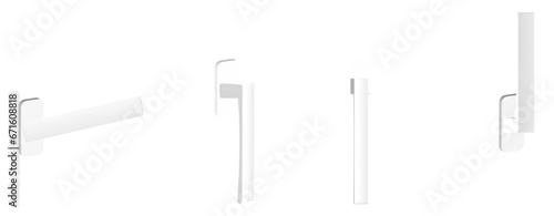 Plastic handles. A set of rotary handles for PVC windows in different positions. Handle position up, down, open, closed, ventilation.3d.