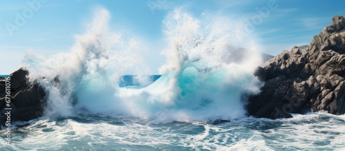 Ocean waves crashing against coastal rocks