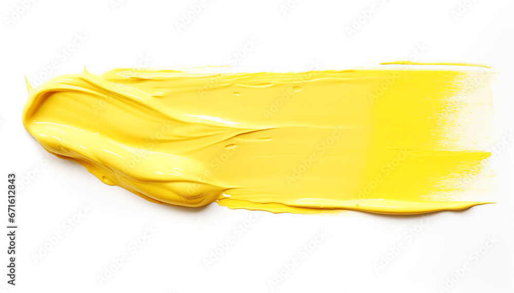 Light yellow text marker paint texture isolated on white background. AI generated