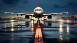 . Airplane on airport runway.  Airplane on the platform of Airport.  Landing aircraft closeup.World travel concept.
