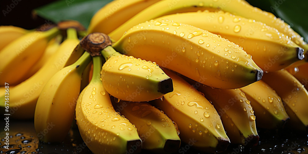 Banner background close up photo of fresh juicy banana. Generative ai	