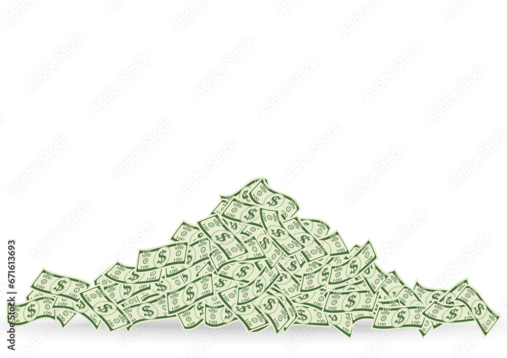 Pile of Money. Dollar Banknote. Rich and Wealth Concept. Vector Illustration.  - obrazy, fototapety, plakaty 