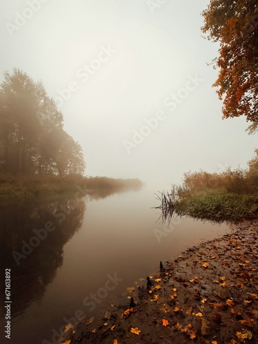 Obraz na płótnie misty morning on the river w salonie