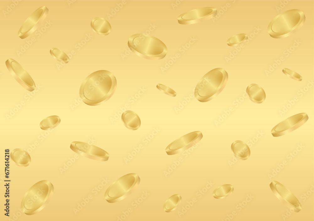 Golden Coins Falling or Flying. Golden Coins on Golden Background. Rich and Wealth Concept. Vector Illustration. Golden Coins Falling or Flying. Golden Coins on Golden Background. Rich and Wealth Concept. Vector Illustration.