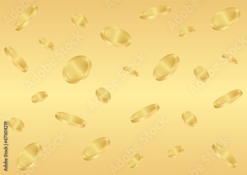 Golden Coins Falling or Flying. Golden Coins on Golden Background. Rich and Wealth Concept. Vector Illustration. 