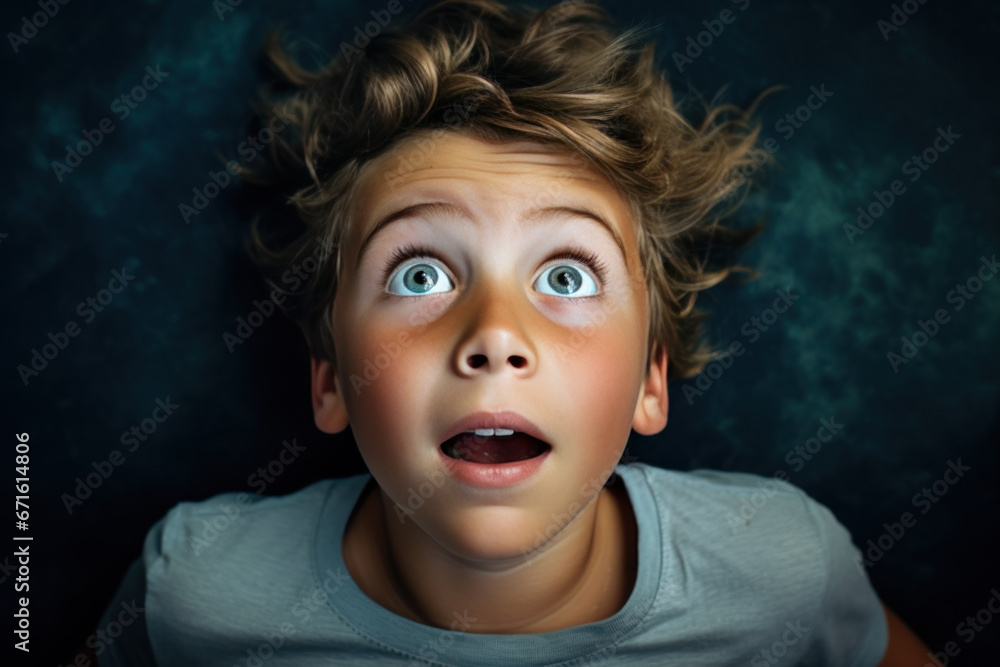 jeune garçon avec une expression du visage lors d'une surprise et d'un grand étonnement, les yeux écarquillée et la bouche ouverte, photo studio arrière plan neutre jeune garçon avec une expression du visage lors d'une surprise et d'un grand étonnement, les yeux écarquillée et la bouche ouverte, photo studio arrière plan neutre