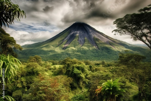 A stunning view of Arenal Volcano in Costa Rica. Generative AI photo