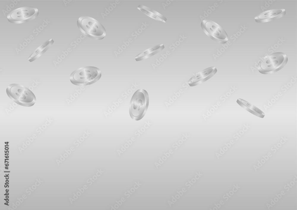 Silver Coins Falling or Flying. Silver Coins on Silver Background. Rich and Wealth Concept. Vector Illustration. Silver Coins Falling or Flying. Silver Coins on Silver Background. Rich and Wealth Concept. Vector Illustration.