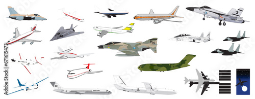 Cliparts Passenger and Fighter Aircraft Airplanes - compendium vector illustrations editable best art design for multipurpose use in high definition format