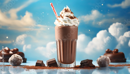 Chocolate Milkshake with whipped  cream on a Dreamy Background | Ai generated