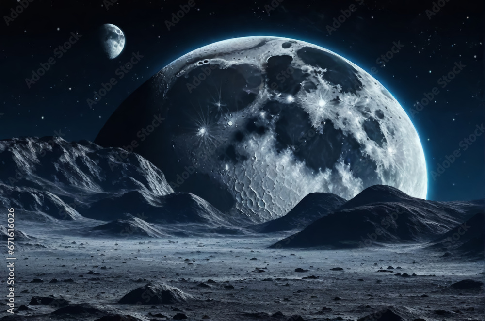 Dark gloomy desert landscape with a big moon. AI Dark gloomy desert landscape with a big moon. AI