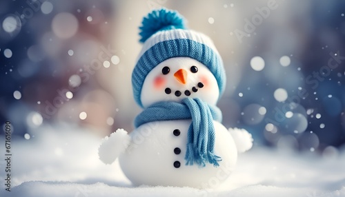 Adorable snowman with blurred background