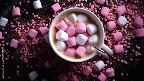 Pink marshmallows in a cup of coffee