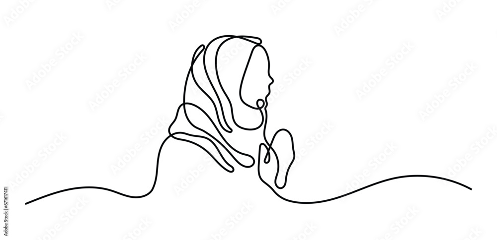 Beautifull Hijab Woman Praying Oneline Continuous Single Line Art Editable Line - obrazy, fototapety, plakaty 