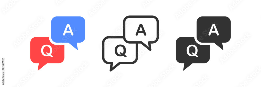 QA icon. Question speech bubble symbol. Answer message signs. Explain symbols. Ask icons. Explanation form. Black, flat color. Vector sign. QA icon. Question speech bubble symbol. Answer message signs. Explain symbols. Ask icons. Explanation form. Black, flat color. Vector sign.