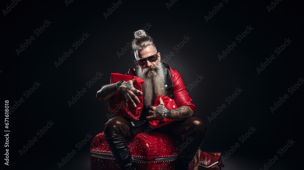 Naklejka premium Santa claus rocker in tattoos Ai