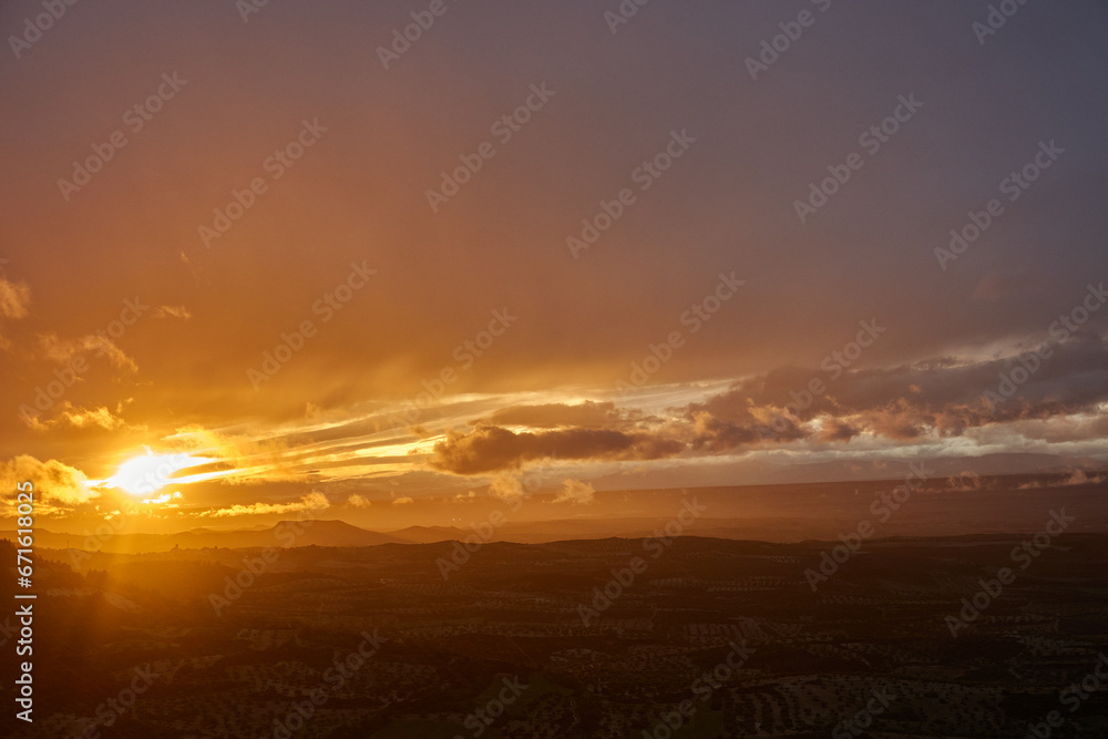 Panoramic views of the sunset over La Alcarria from Trijueque. Guadalajara. Castilla la Mancha. Spain