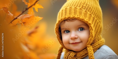 Happy little child  Baby girl laughing and playing in the autumn on on fall nature background  generative ai
