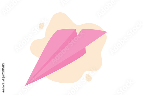 Cute paper plane isolated on white background flat color cartoon style.