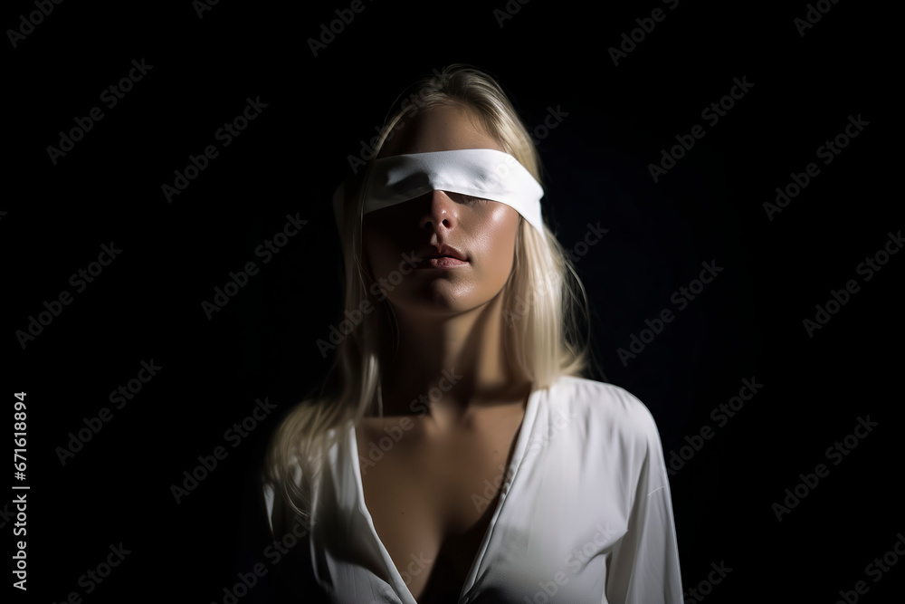 A Mysterious womanl in a White Blouse Posing Against a Black Backgroundai generative A Mysterious womanl in a White Blouse Posing Against a Black Backgroundai generative