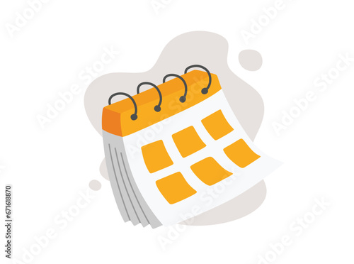 Cute calendar  isolated on white background flat color cartoon style.