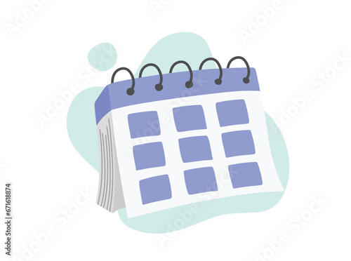 Cute calendar  isolated on white background flat color cartoon style.