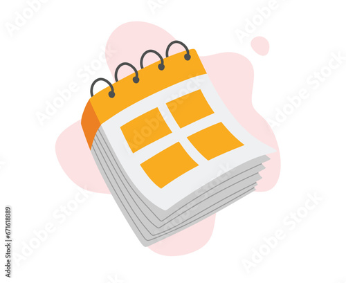 Cute calendar  isolated on white background flat color cartoon style.