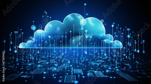 Cloud computing technology concept. 3d rendering toned image double exposure