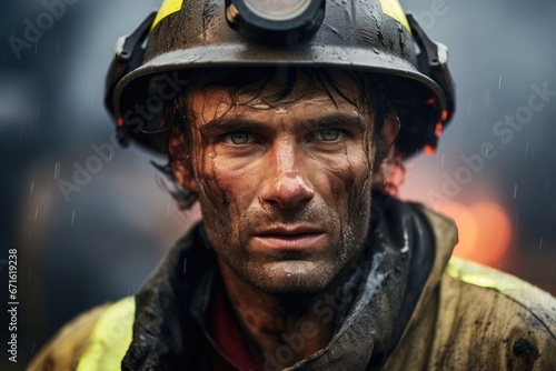 Dirty and Exhausted Firefighter After Firefighting Action © ChaoticMind