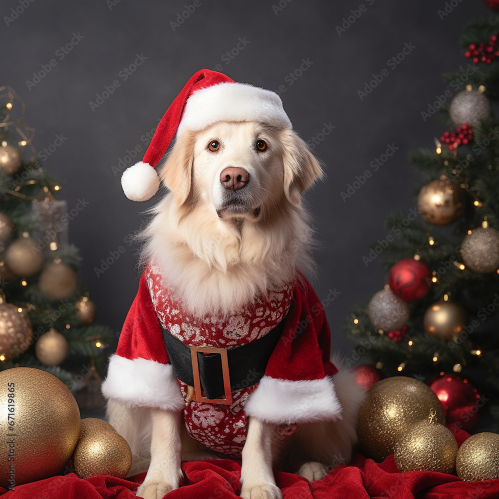 Dogs celebrating Christmas, from various breeds and locations

