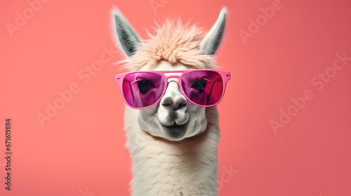 Cool llama with glasses photo