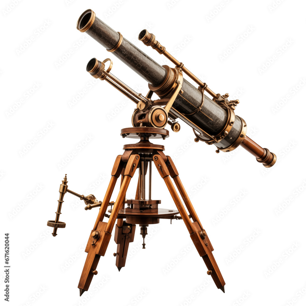 Antique old telescope isolated transparent, Generative AI Antique old telescope isolated transparent, Generative AI